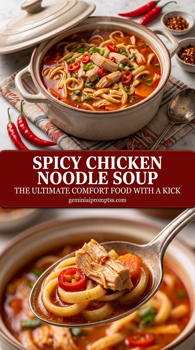 Spicy Tomato Chicken Noodle Soup with Jalapeno finished dish with spicy tomato chicken noodle soup with jalapeno