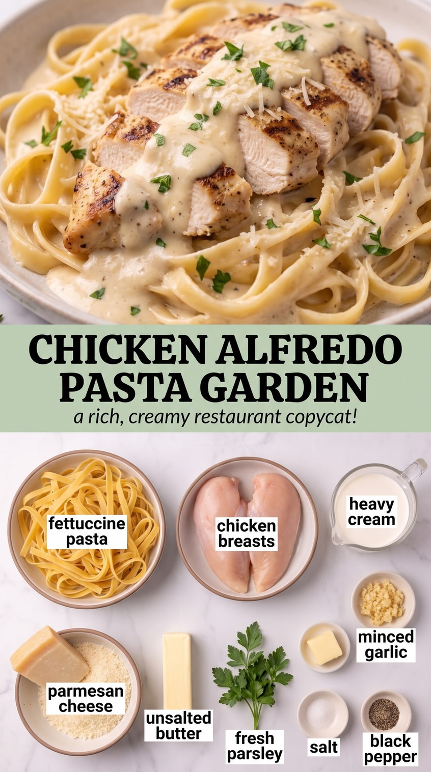 Olive Garden-Style Chicken Alfredo - creamy chicken pasta coated in garlic Parmesan sauce