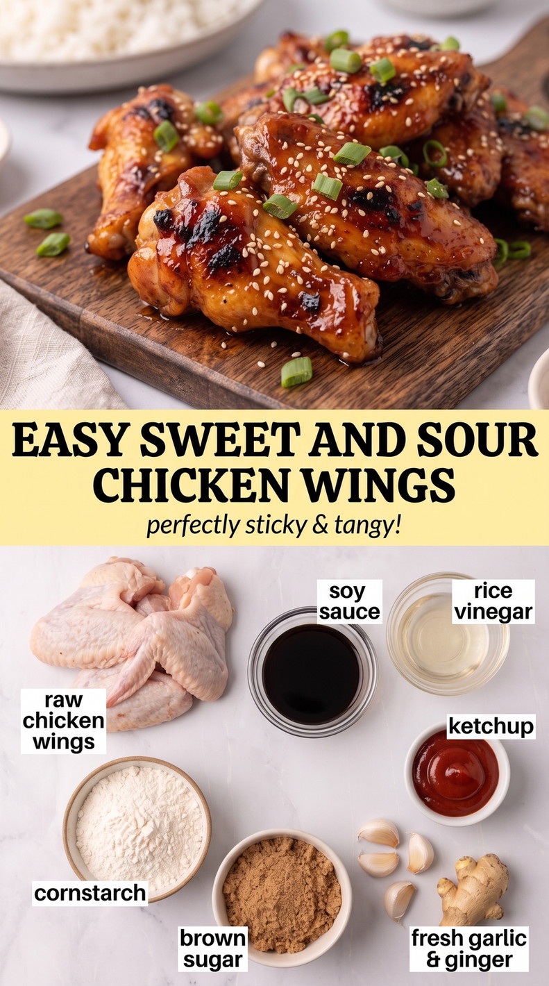 Sweet and sour chicken wings finished dish made with raw chicken wings, soy sauce, and rice vinegar