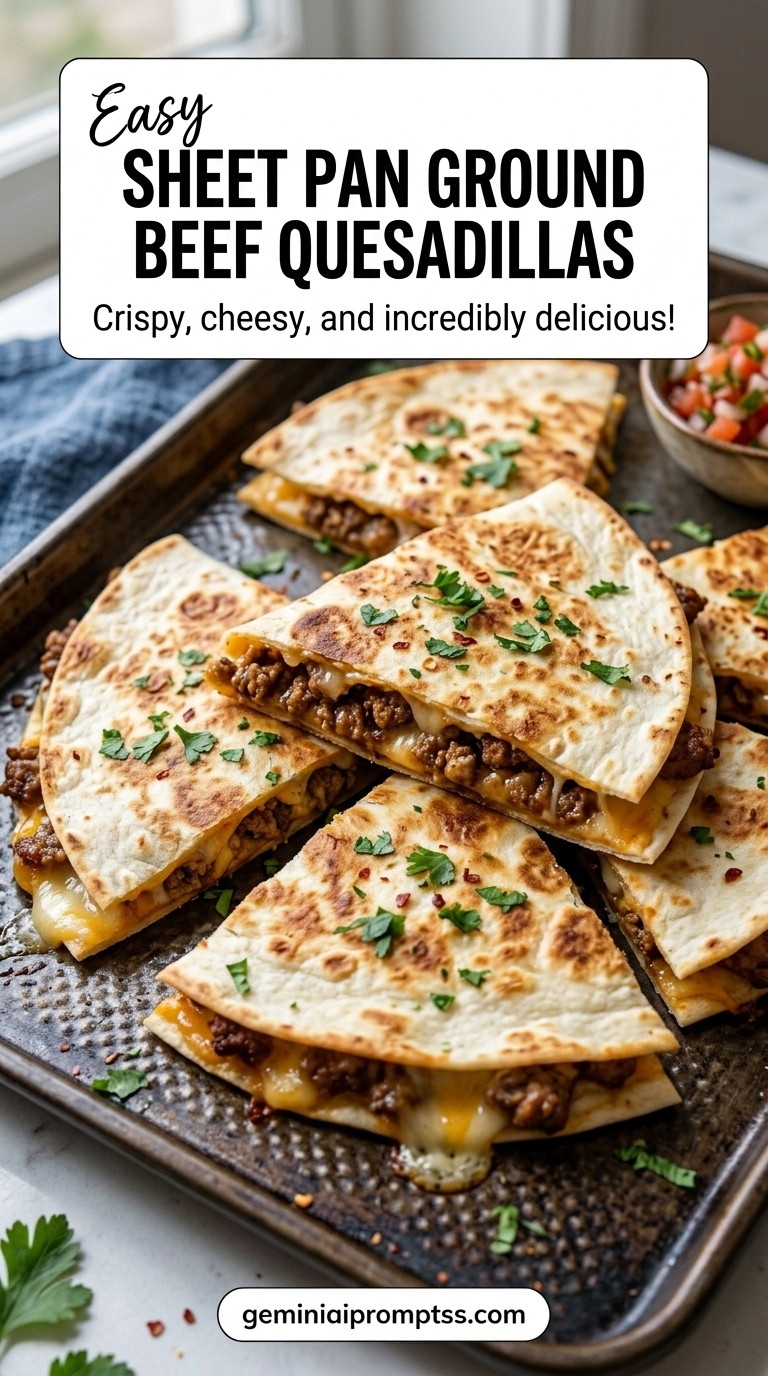 Sheet Pan Ground Beef Quesadillas finished recipe with seasoned ground beef