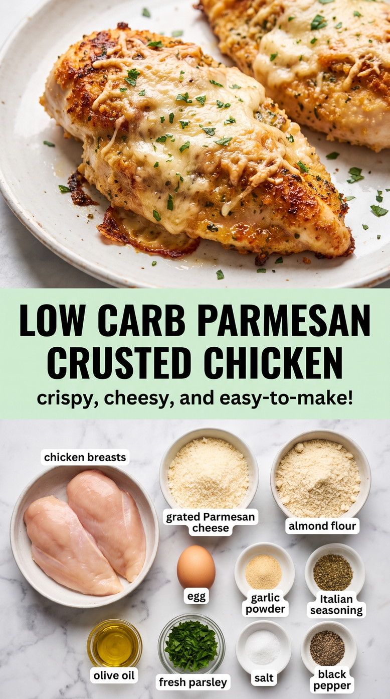 Low Carb Parmesan Crusted Chicken - golden Parmesan-crusted chicken with a crisp cheesy coating