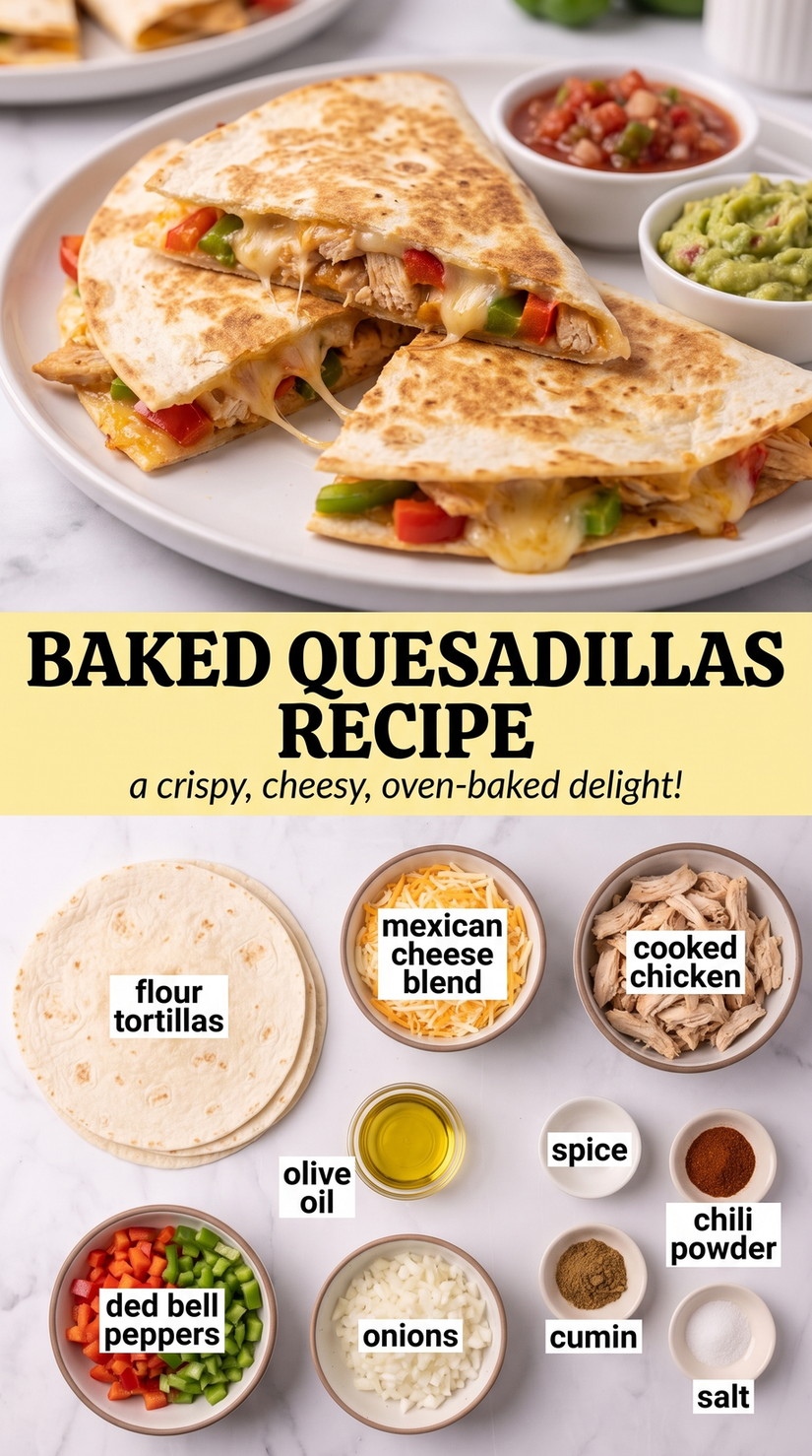 Baked Quesadillas Recipe - golden crisp quesadilla wedges with melted cheese and a savory filling