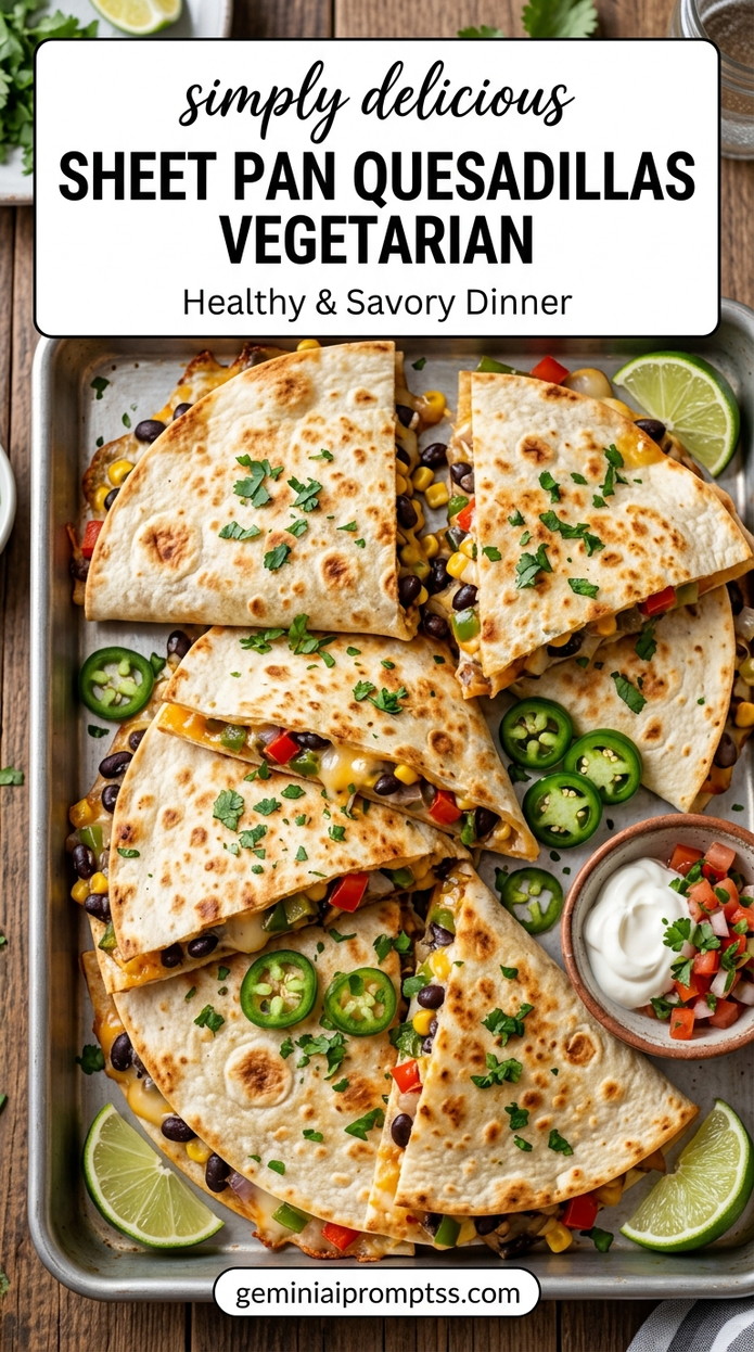 Sheet Pan Quesadillas Vegetarian finished dish with melted cheese, bell peppers