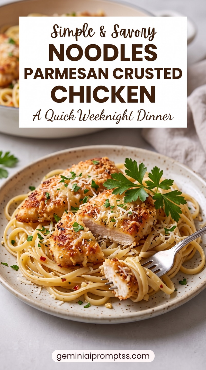 Noodles & Company-Style Parmesan-Crusted Chicken with chicken, golden Parmesan crust, herbs, pasta