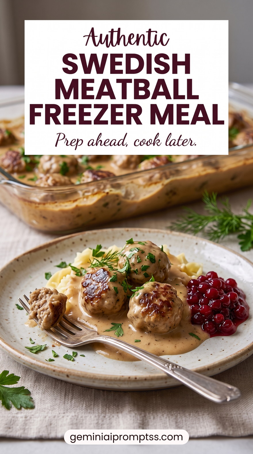 Swedish meatball freezer meal showing a make-now freezer package that reheats without dry meatballs or broken sauce
