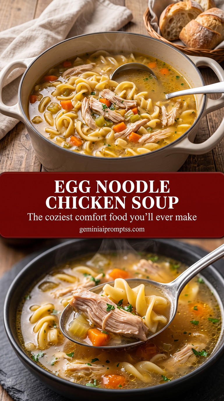 Classic Egg Noodle Chicken Soup finished dish with classic egg noodle chicken soup
