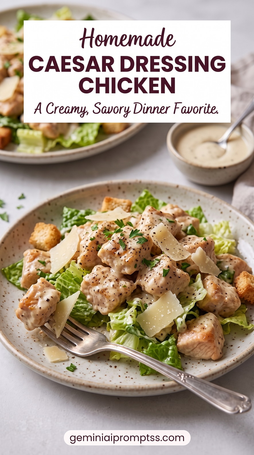 Best Chicken Caesar Salad with chicken, romaine, Parmesan, creamy dressing
