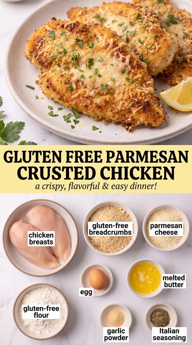 Gluten Free Parmesan Crusted Chicken - golden Parmesan-crusted chicken with a crisp cheesy coating
