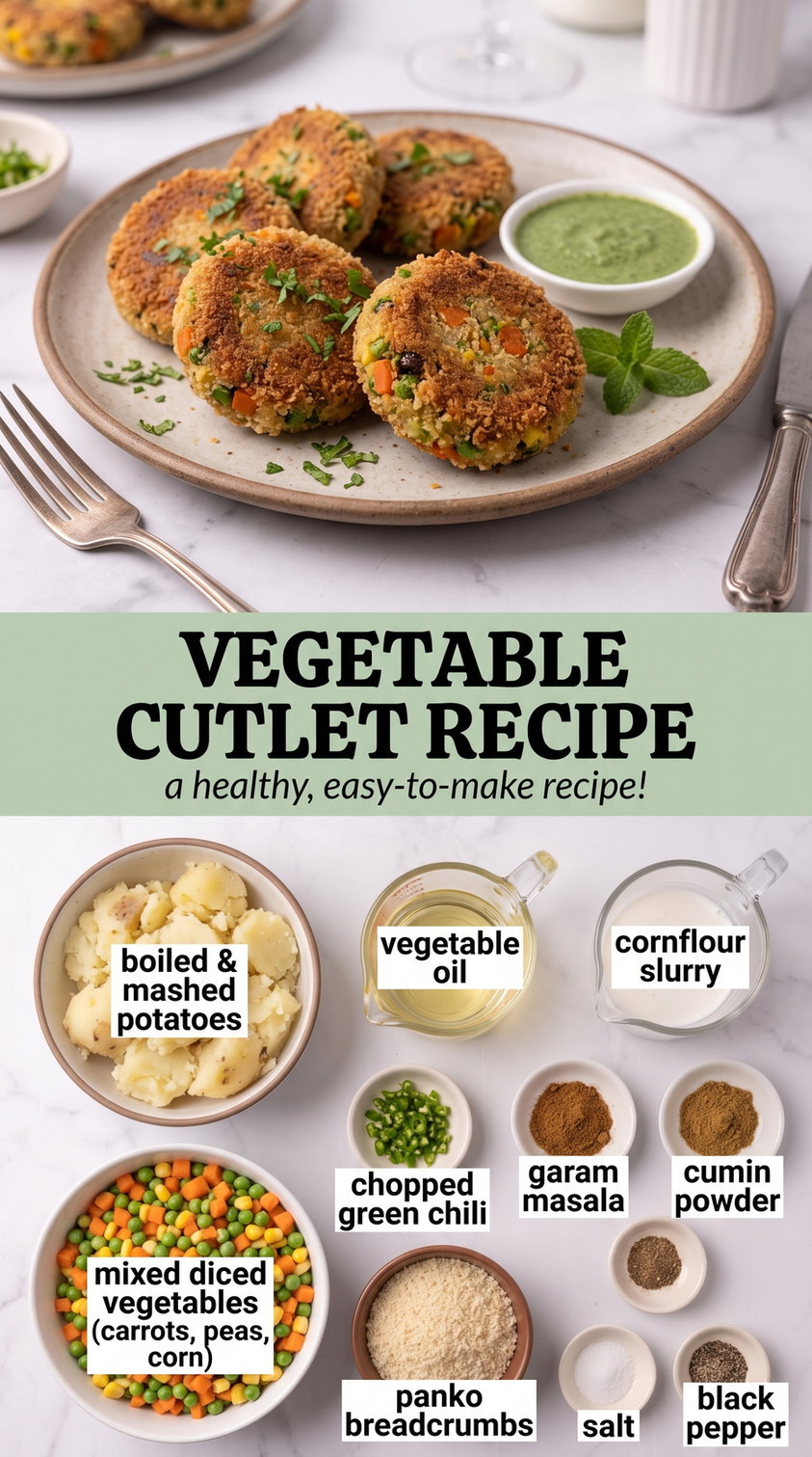 Mixed Vegetable Potato Cutlets prepared as a finished vegetable cutlet recipe recipe with browned cutlets ready to serve