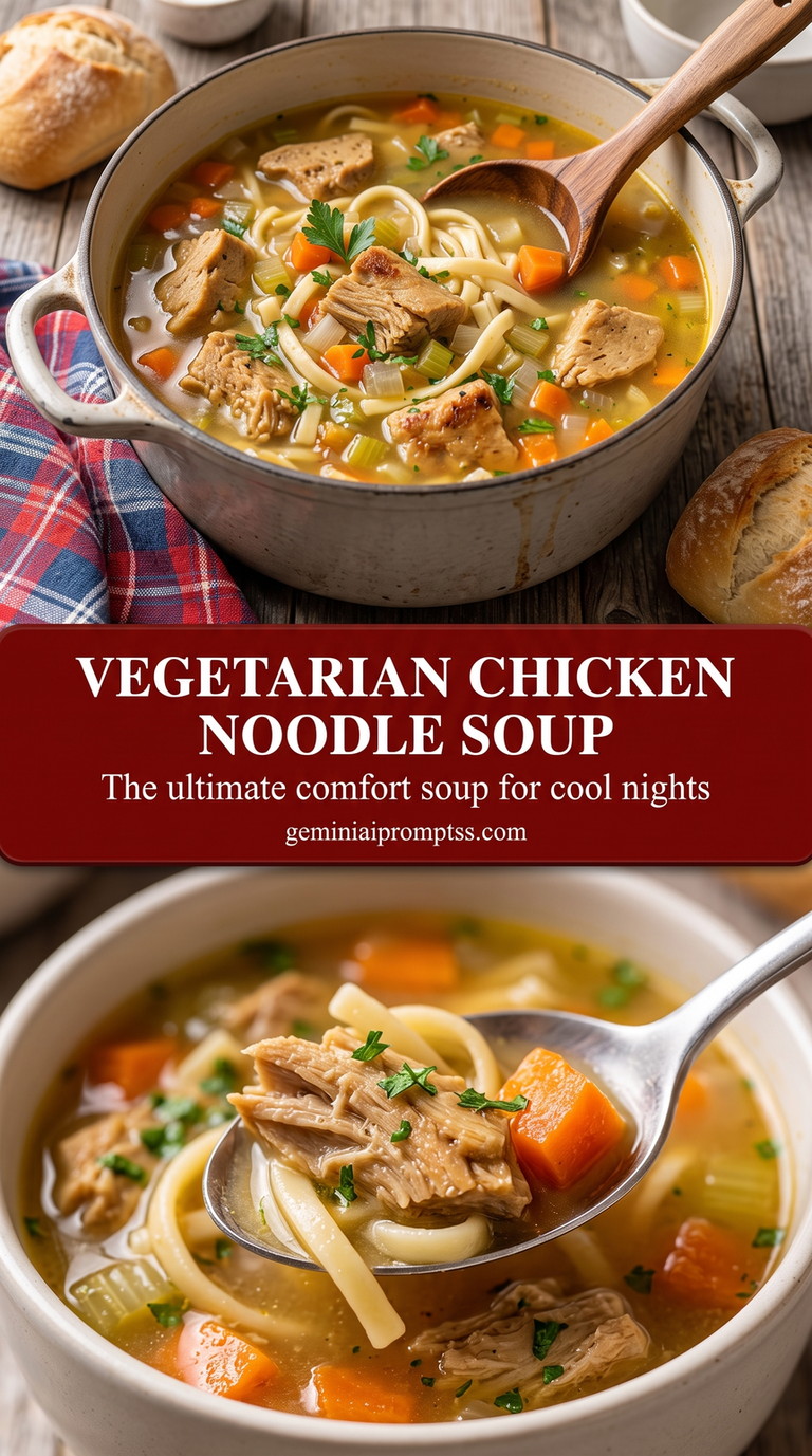 Vegetarian Chick'n Noodle Soup finished dish with vegetarian chick'n noodle soup