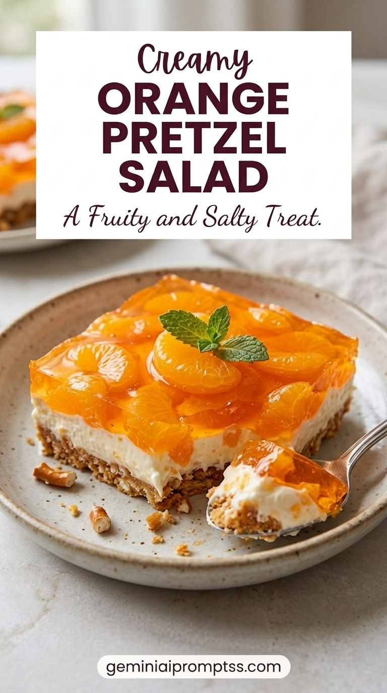 Orange Pretzel Salad showing a crisp pretzel crust, thick creamy center, glossy mandarin oranges layer