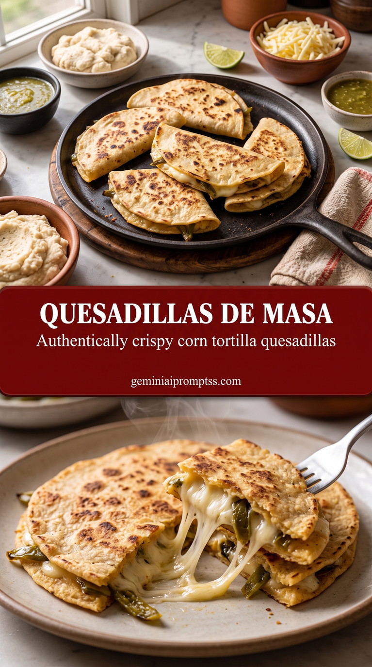 Quesadillas de Masa with Cheese and Roasted Poblano finished dish with thick fresh-corn shells with melted cheese and green pepper filling