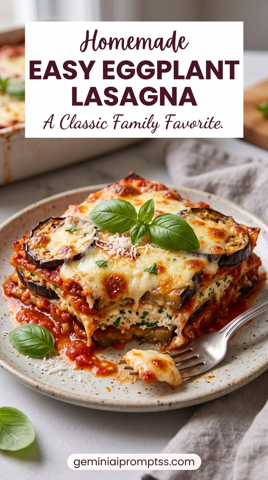Easy No-Noodle Eggplant Lasagna with Cottage Cheese showing easy eggplant lasagna with a white cheese filling, tomato sauce, melted cheese, and basil
