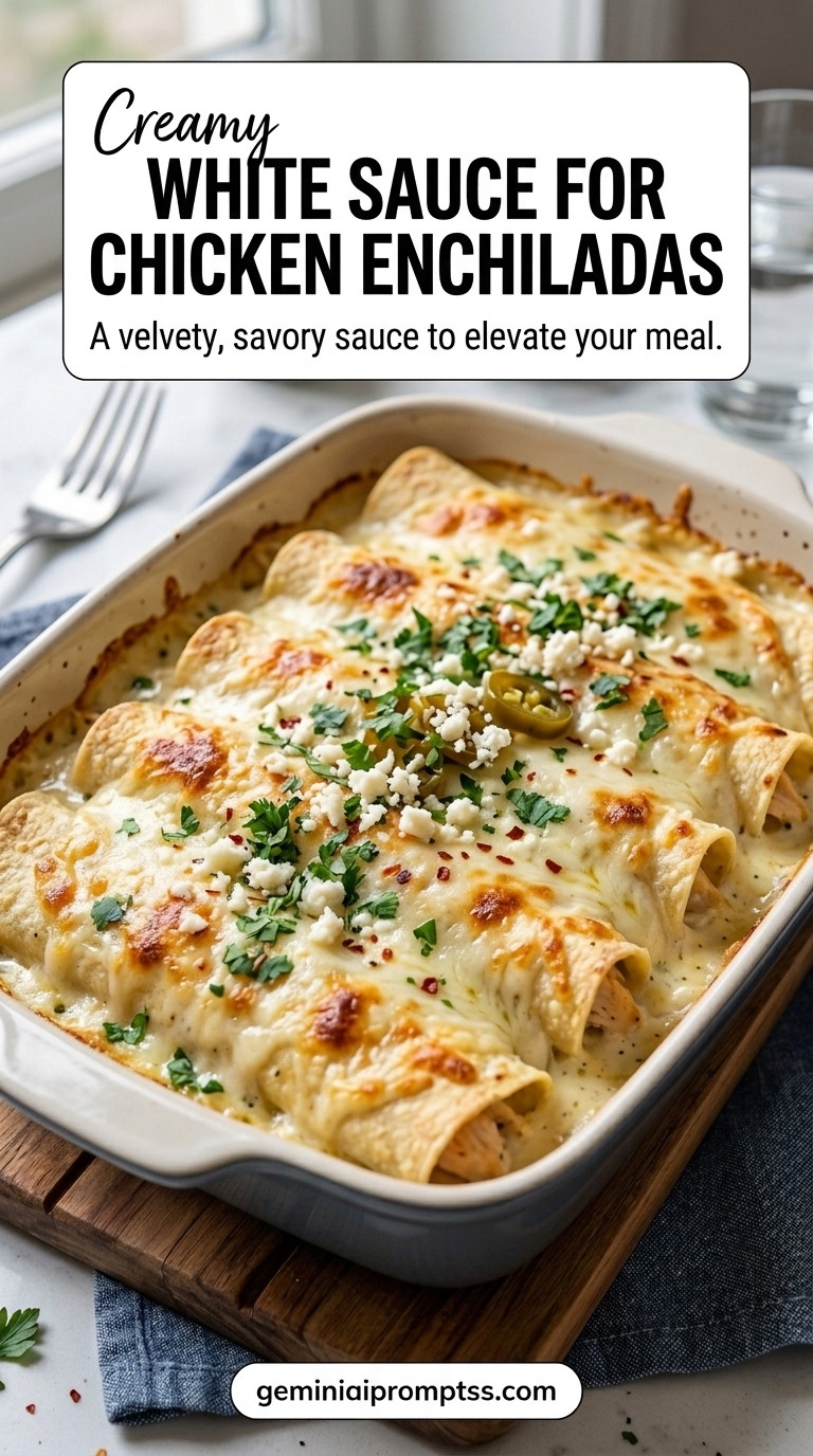 White Sauce For Chicken Enchiladas finished recipe with a smooth white sauce