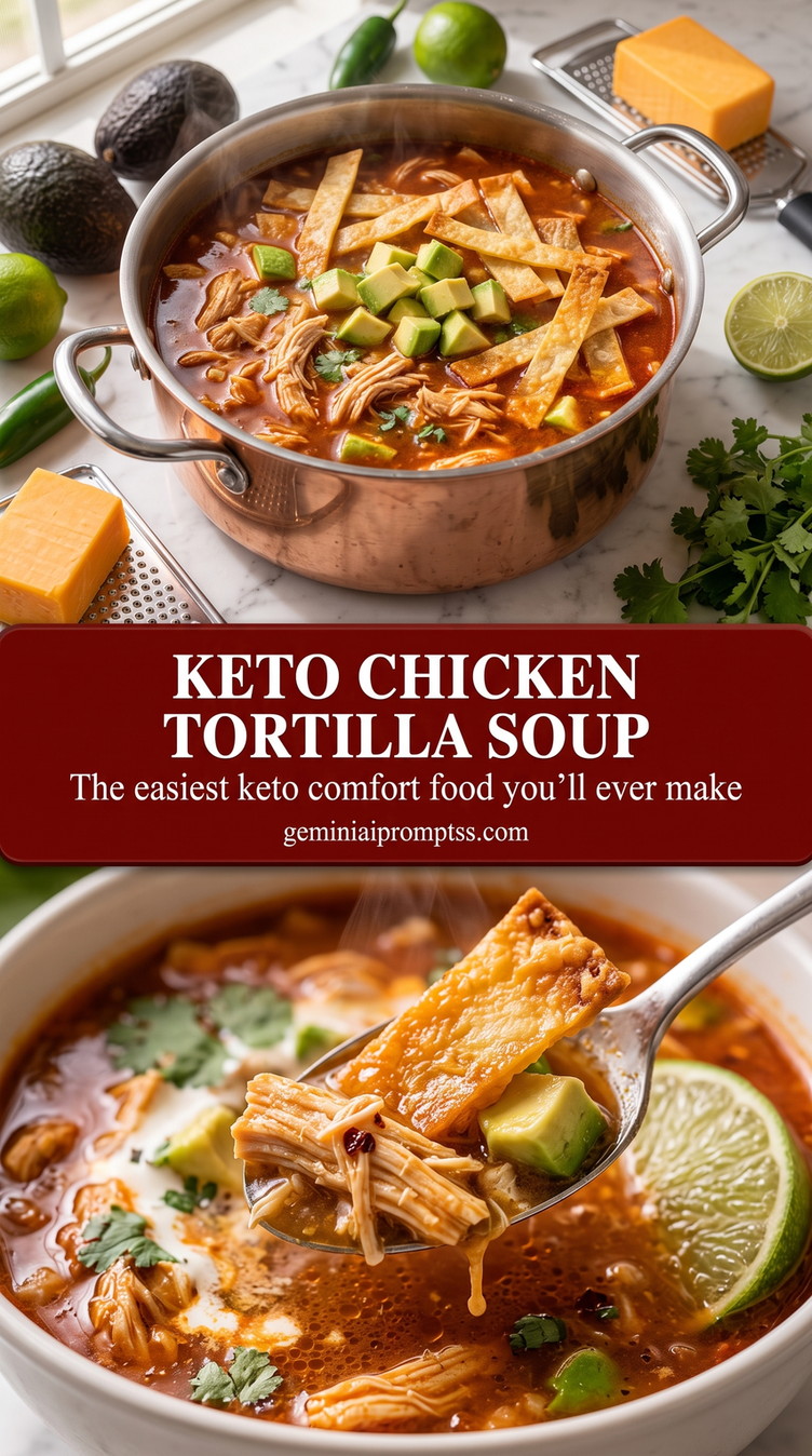 Low-Carb Chicken Tortilla Soup with Cheese Crisps finished dish with golden Parmesan crust on chicken with a fine crumb texture