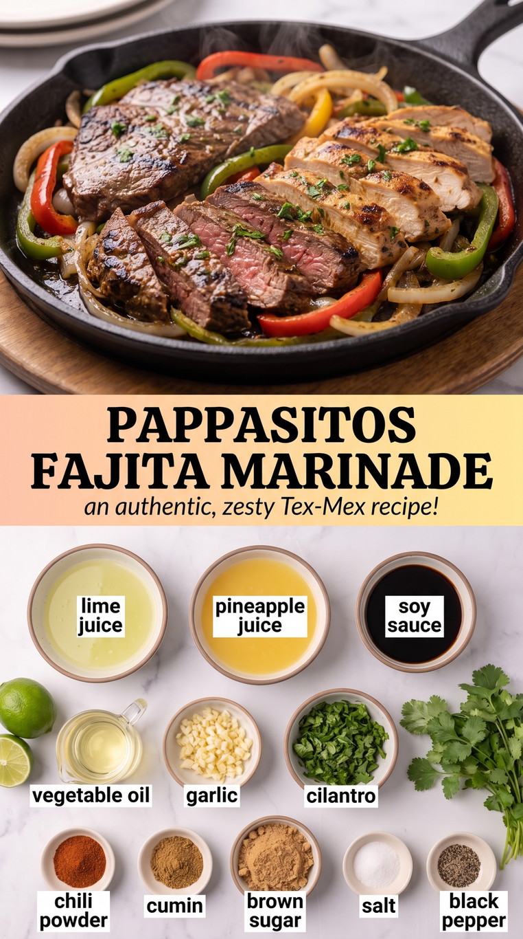 Pappasito's-Style Steak Fajita Marinade - sizzling fajita-style protein with colorful peppers and onions