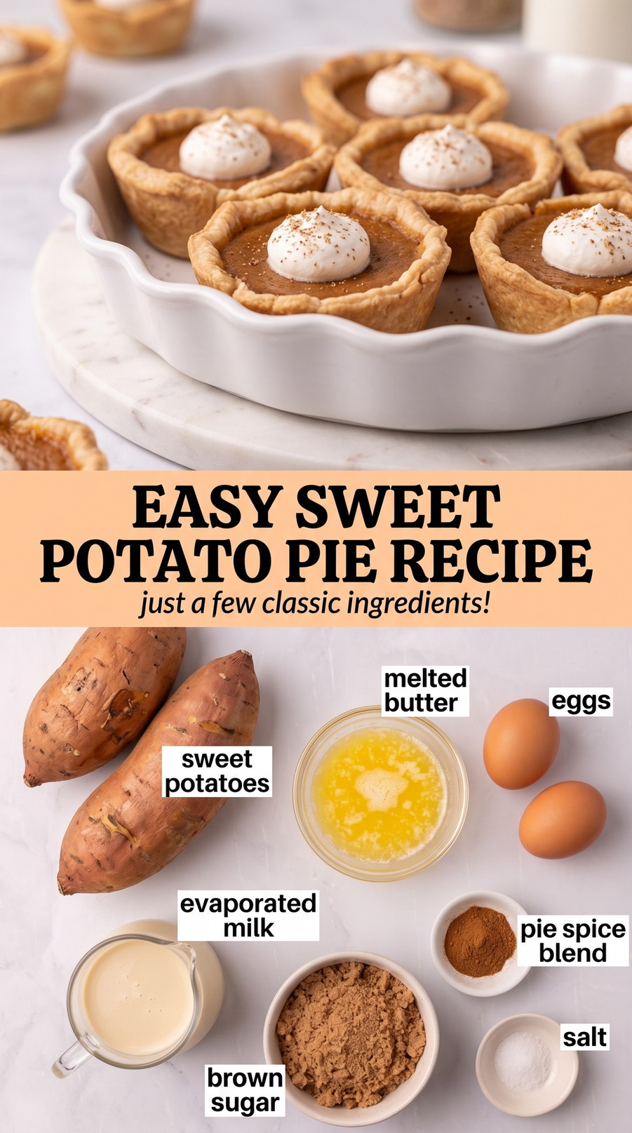 Easy sweet potato pie recipe finished dish made with sweet potatoes, melted butter, and eggs