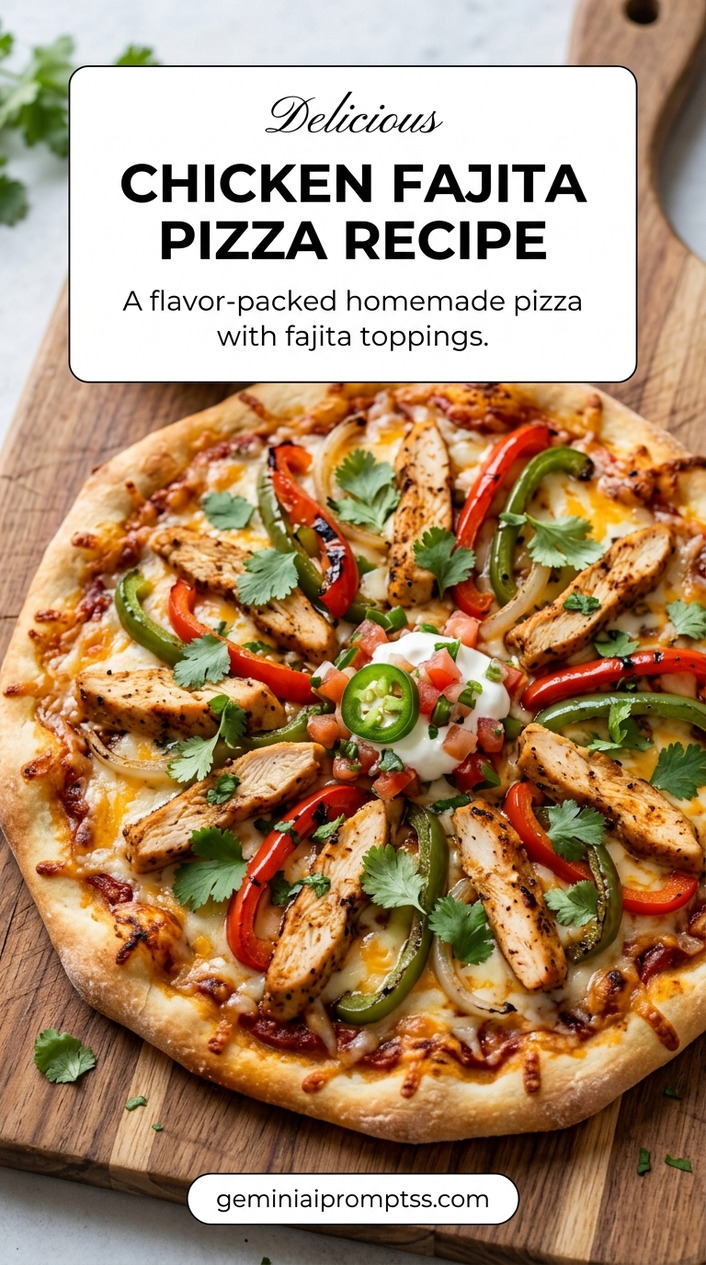Chicken Fajita Pizza Recipe finished dish with bell peppers, onion