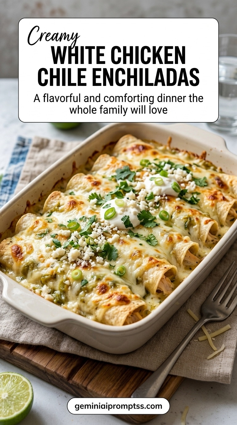 White Chicken Chile Enchiladas finished recipe with a simple home-cooked method