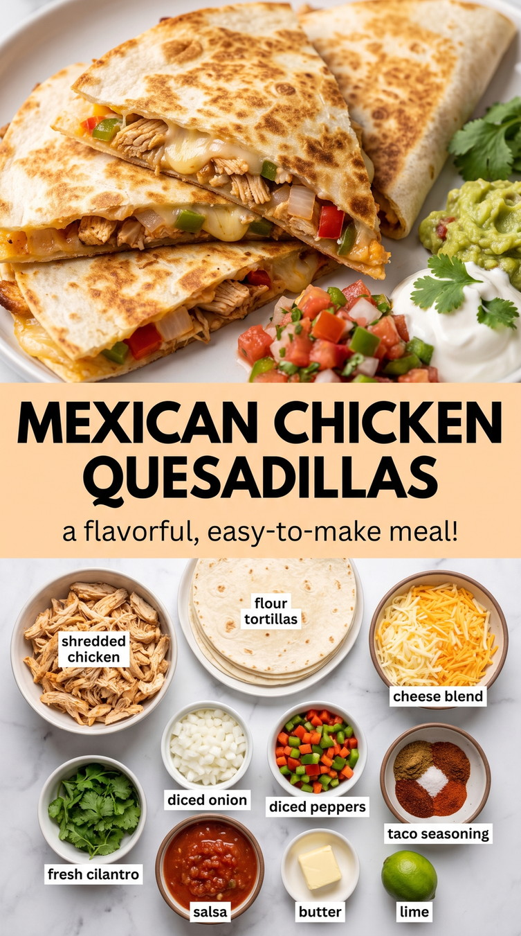Mexican Chicken and Pepper Quesadillas - golden crisp quesadilla wedges with melted cheese and a savory filling