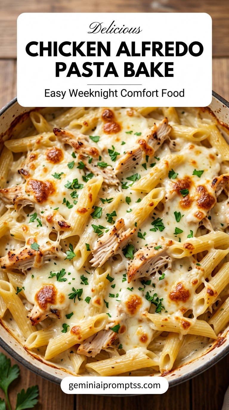 Chicken Alfredo Pasta Bake Easy finished recipe