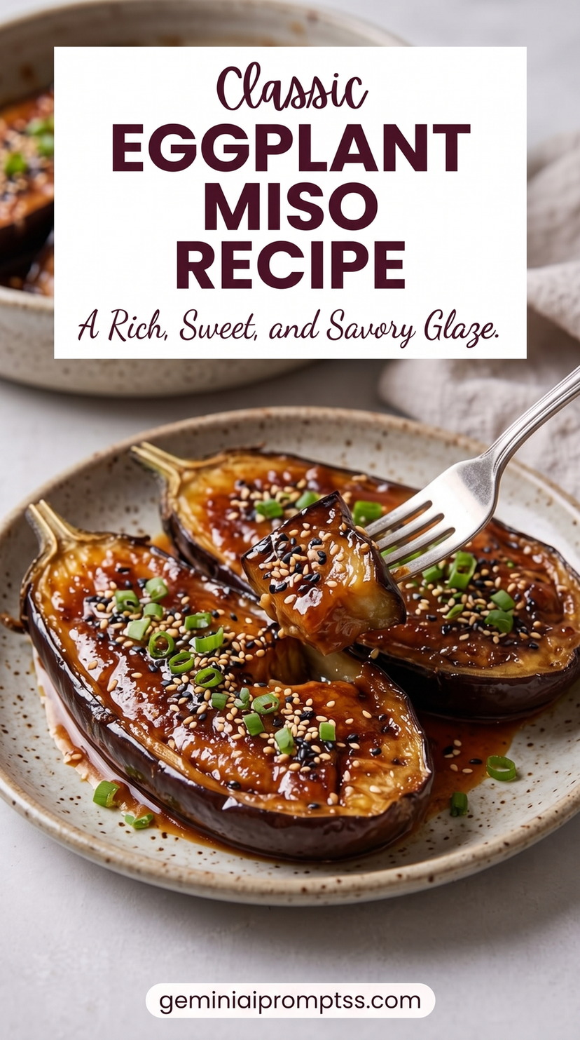 Miso-Glazed Eggplant Halves showing miso-glazed eggplant halves with sesame and scallions