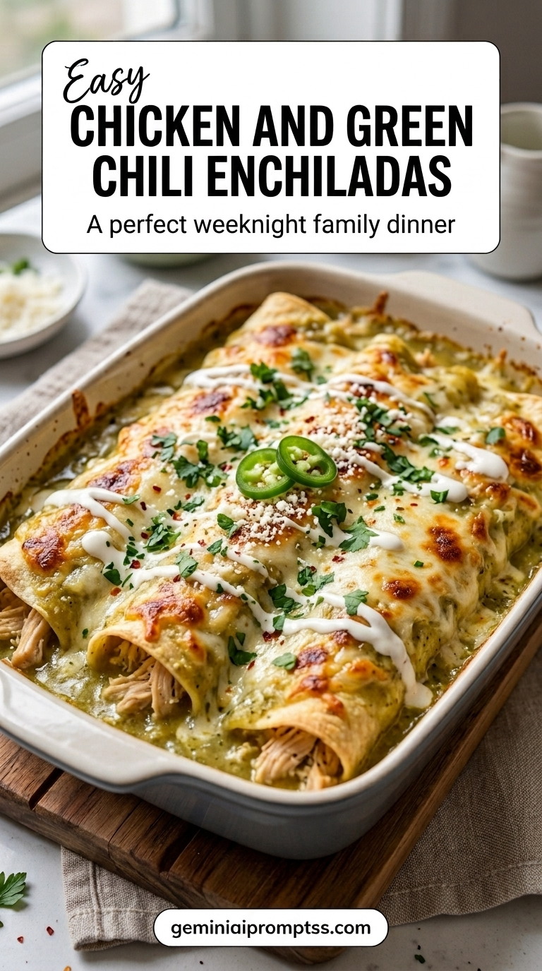 Chicken And Green Chili Enchiladas finished recipe with green chiles for a mild pepper flavor