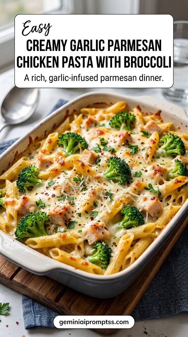 Creamy Garlic Parmesan Chicken Pasta With Broccoli finished recipe with broccoli for color and a tender bite