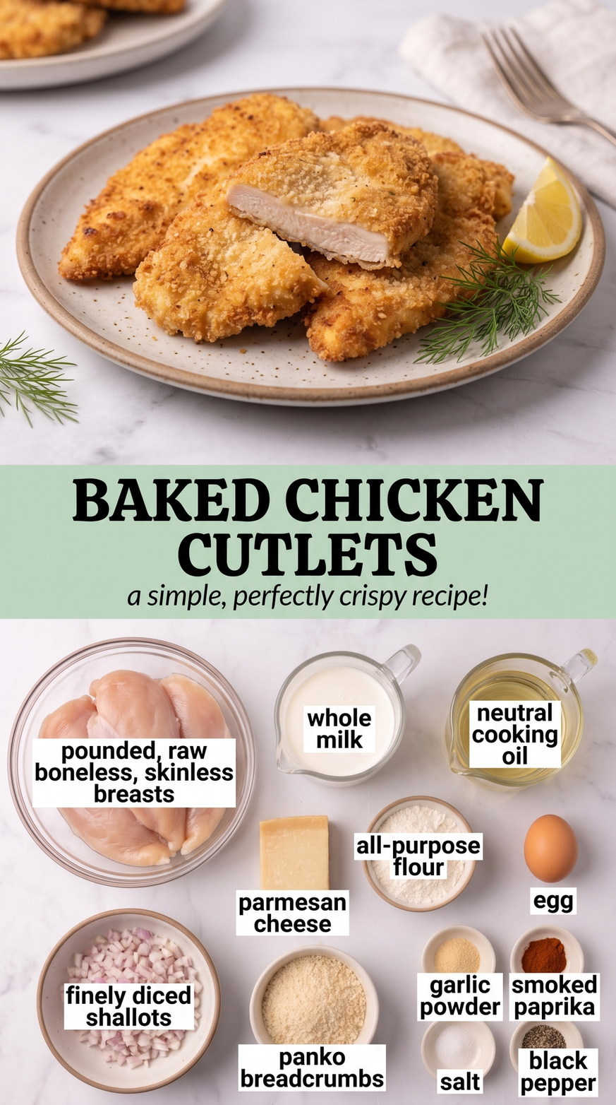 Classic Lemon-Parmesan Chicken Cutlets prepared as a finished chicken cutlet recipe recipe with browned cutlets ready to serve