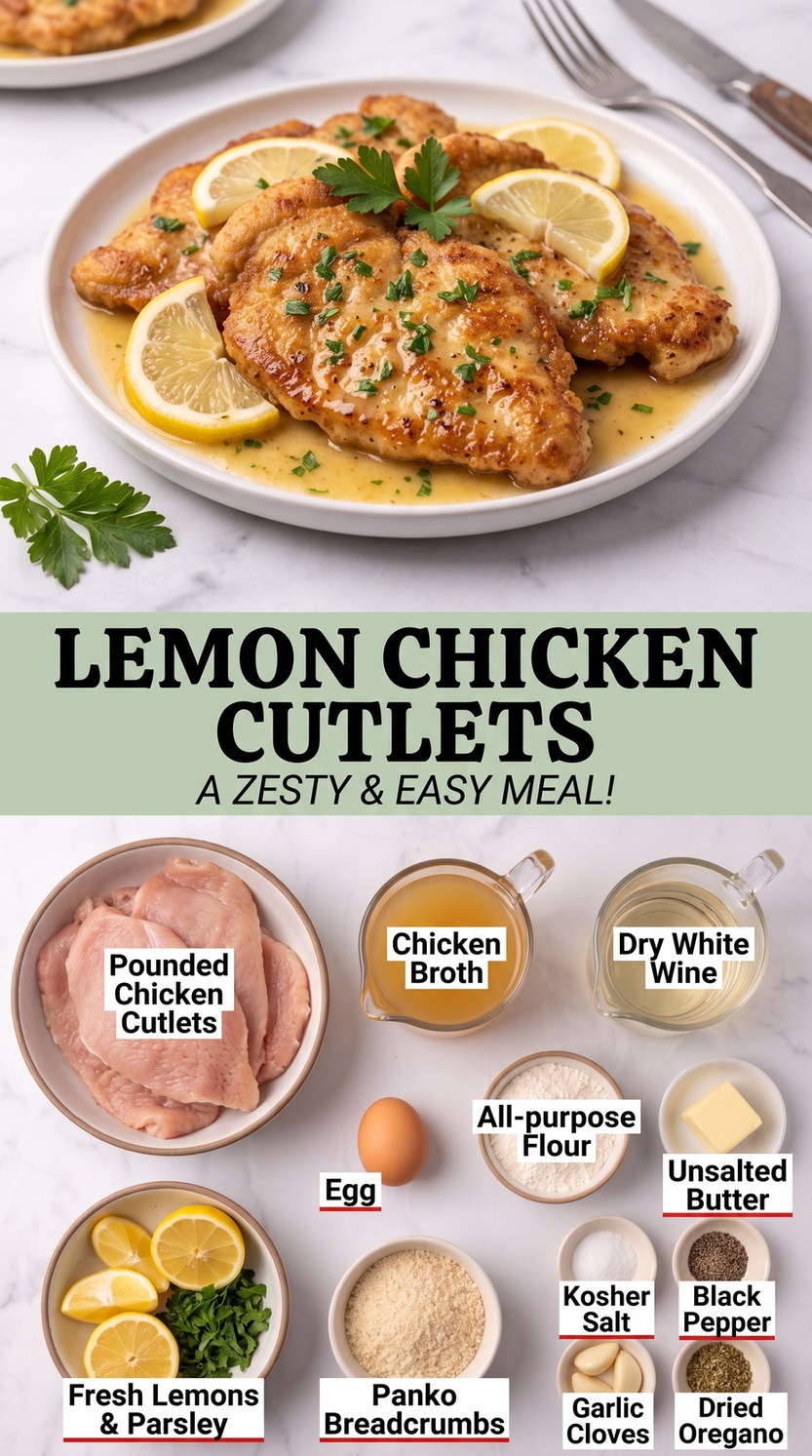 Lemon Chicken Cutlets with Capers prepared as a finished lemon chicken cutlet recipe recipe with browned cutlets ready to serve