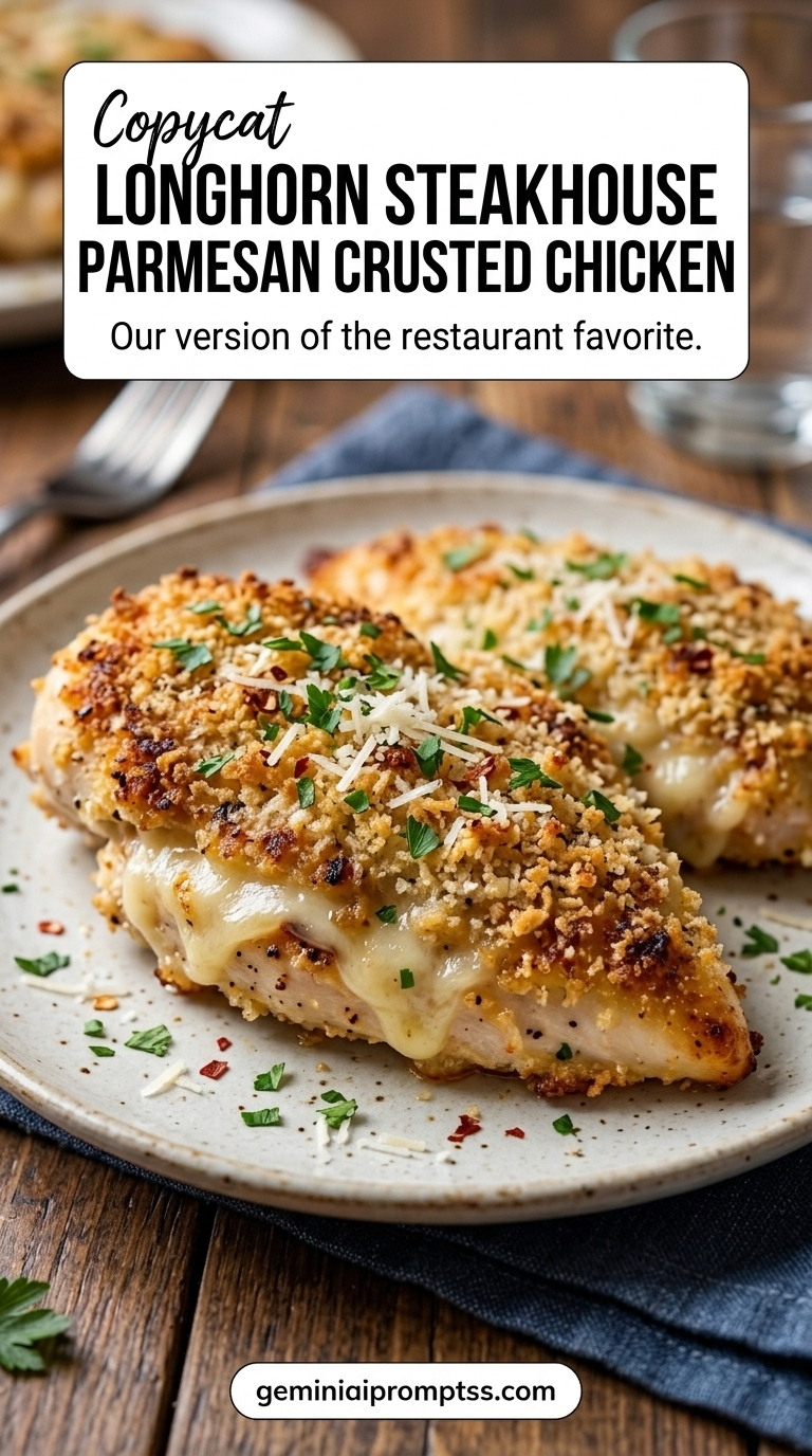 Copycat Longhorn Steakhouse Parmesan Crusted Chicken finished recipe with thin-cut steak