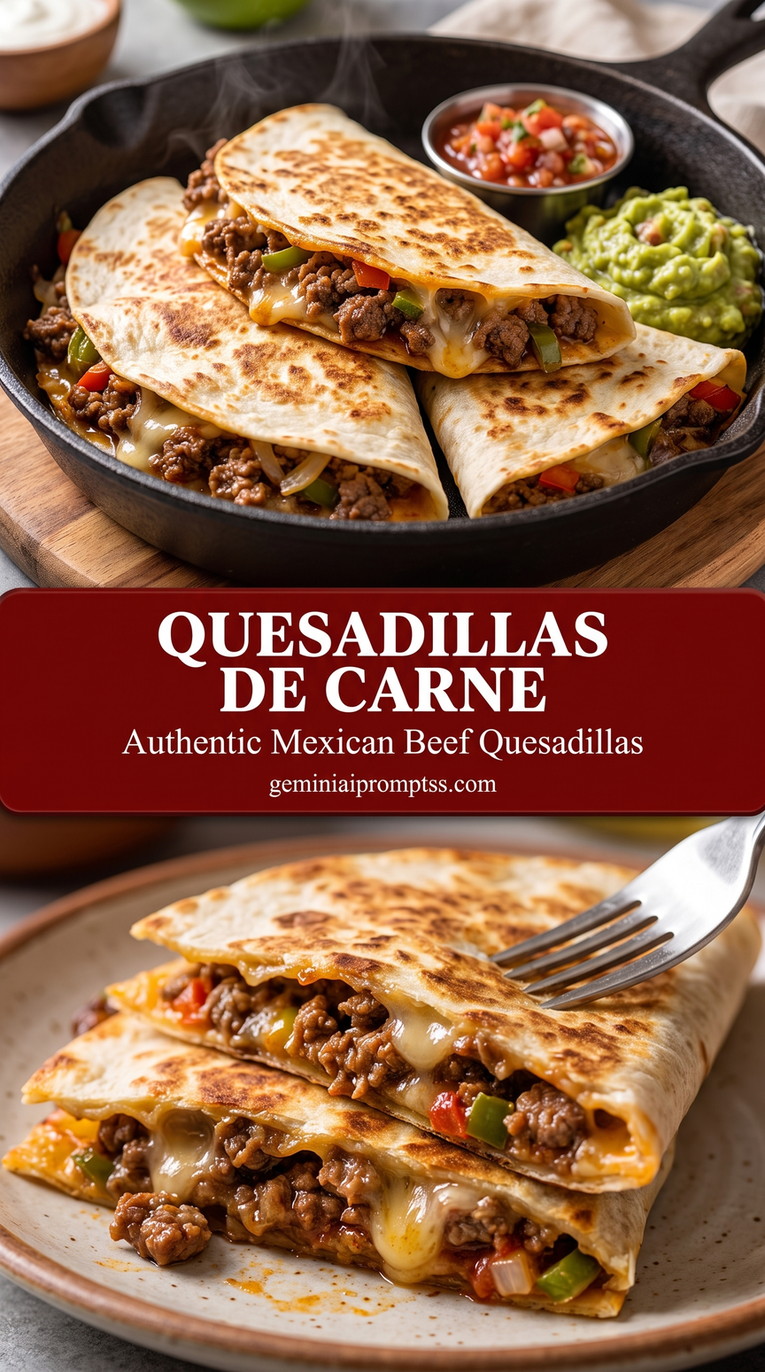 Quesadillas de carne showing browned tortilla wedges with a melted savory filling