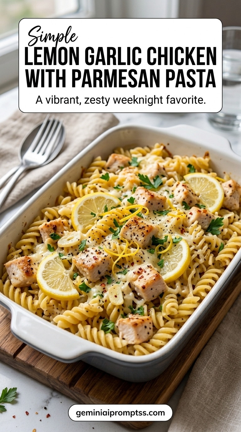 Lemon Garlic Chicken With Parmesan Pasta finished recipe with fresh lemon for a bright taste