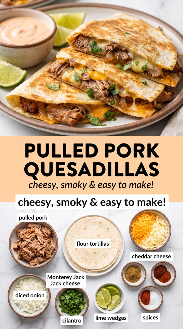 Smoky Pulled Pork Quesadillas - golden crisp quesadilla wedges with melted cheese and a savory filling