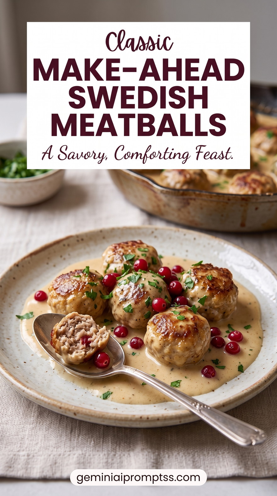 Make-ahead Swedish meatballs showing a party-friendly meatball recipe designed to stay tender after refrigeration