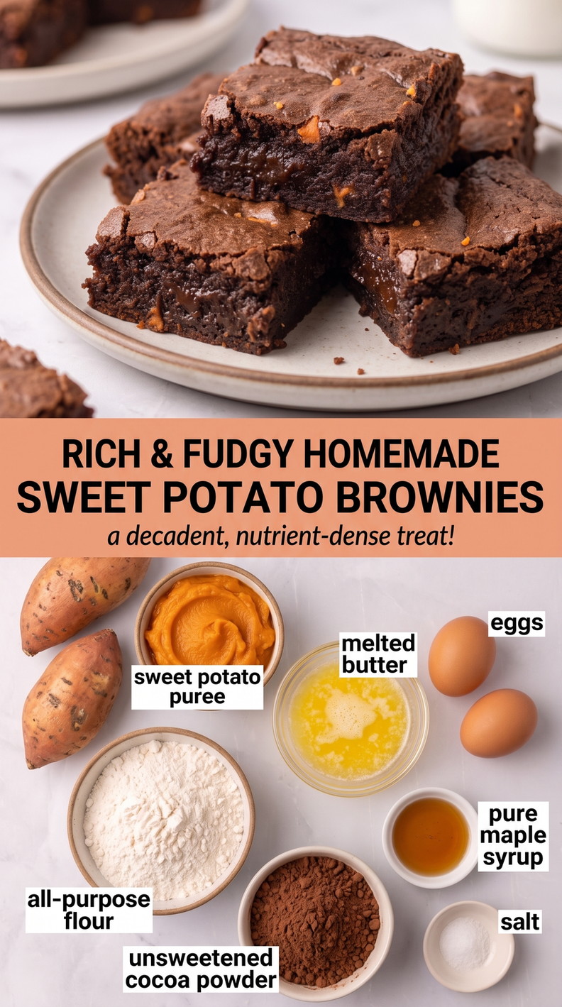 Sweet potato brownie recipe finished dish made with sweet potato puree, melted butter, and eggs