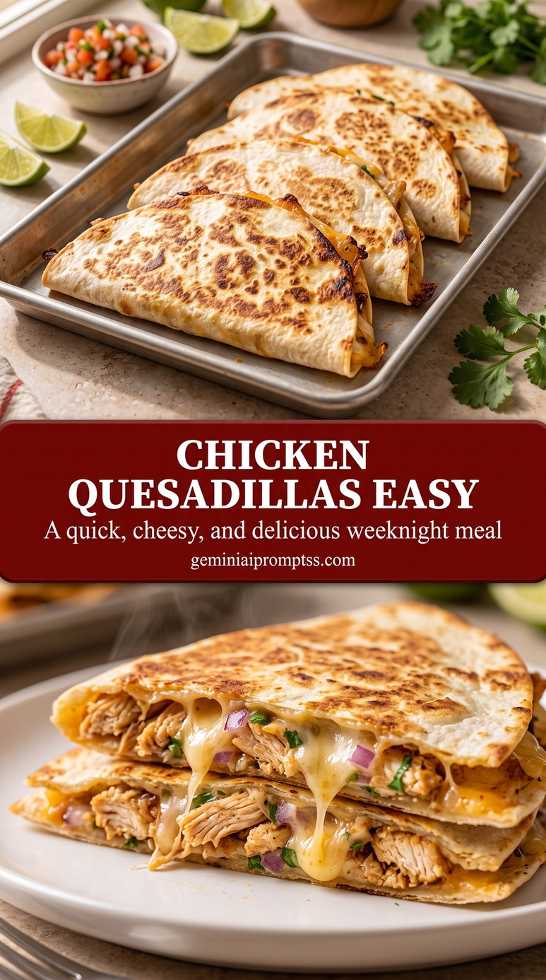 Chicken Quesadillas Easy with golden folded tortillas filled with chicken, melted cheese, and colorful savory filling