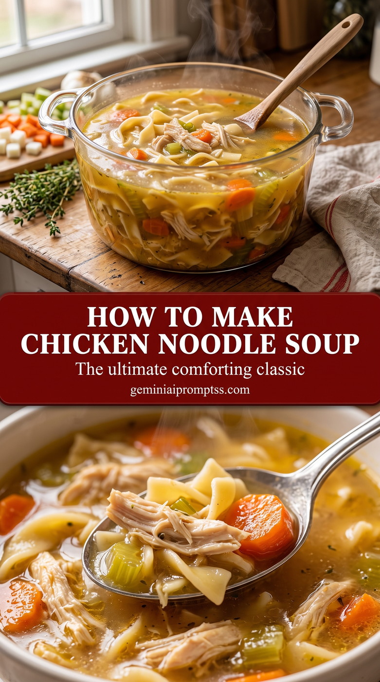Simple Chicken Noodle Soup with Bone-In Chicken finished dish with simple chicken noodle soup with bone-in chicken