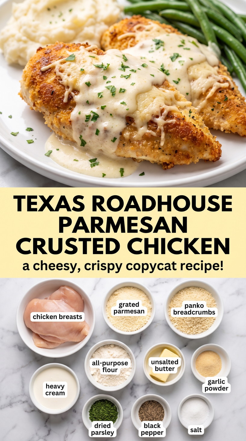 Texas Roadhouse-Style Parmesan Crusted Chicken - golden Parmesan-crusted chicken with a crisp cheesy coating