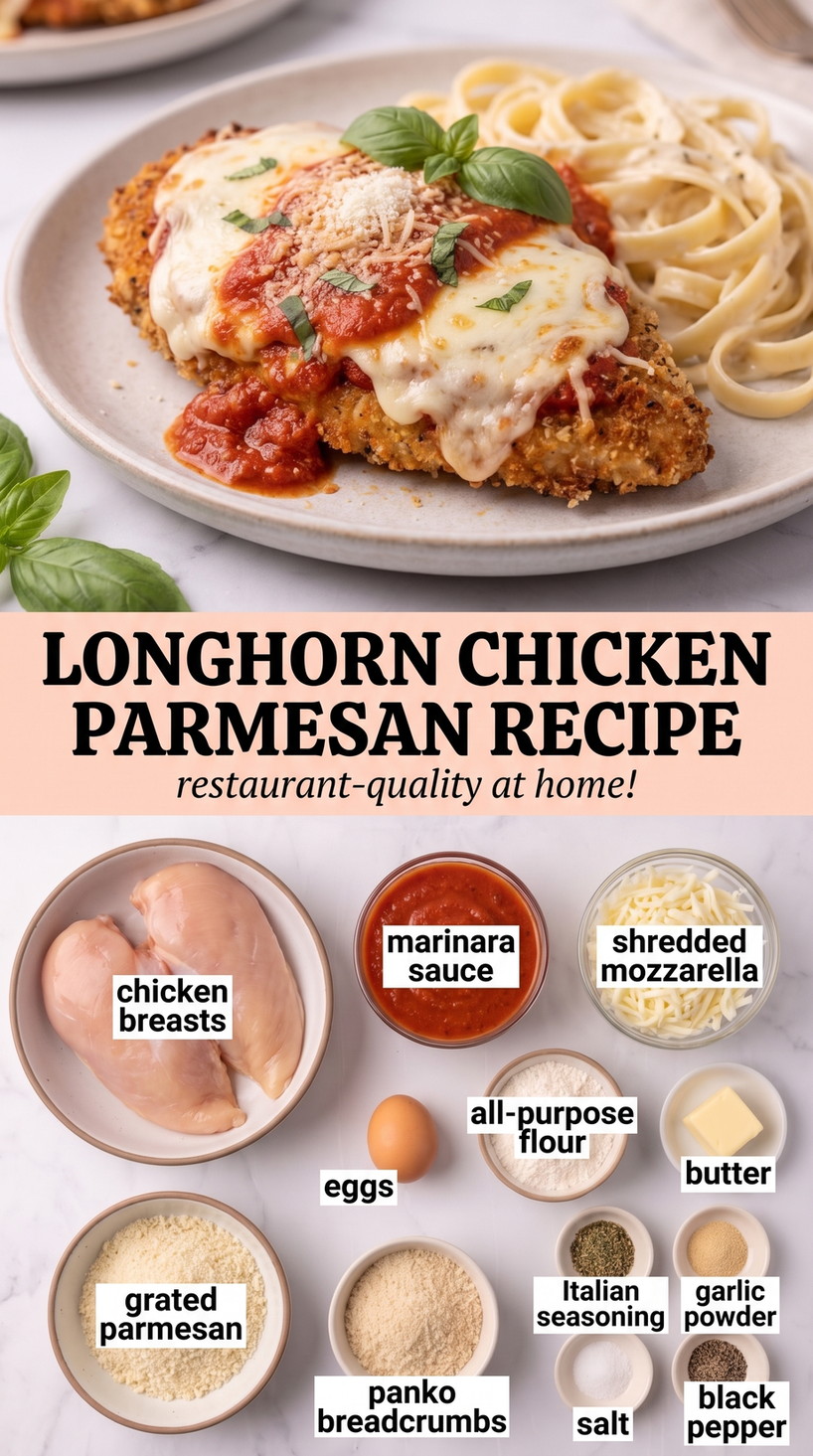 LongHorn-Style Chicken Parmesan - golden Parmesan-crusted chicken with a crisp cheesy coating