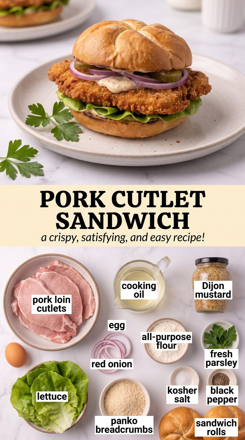 Pork Cutlet Sandwiches with Mustard Slaw prepared as a finished pork cutlet sandwich recipe recipe with browned cutlets ready to serve