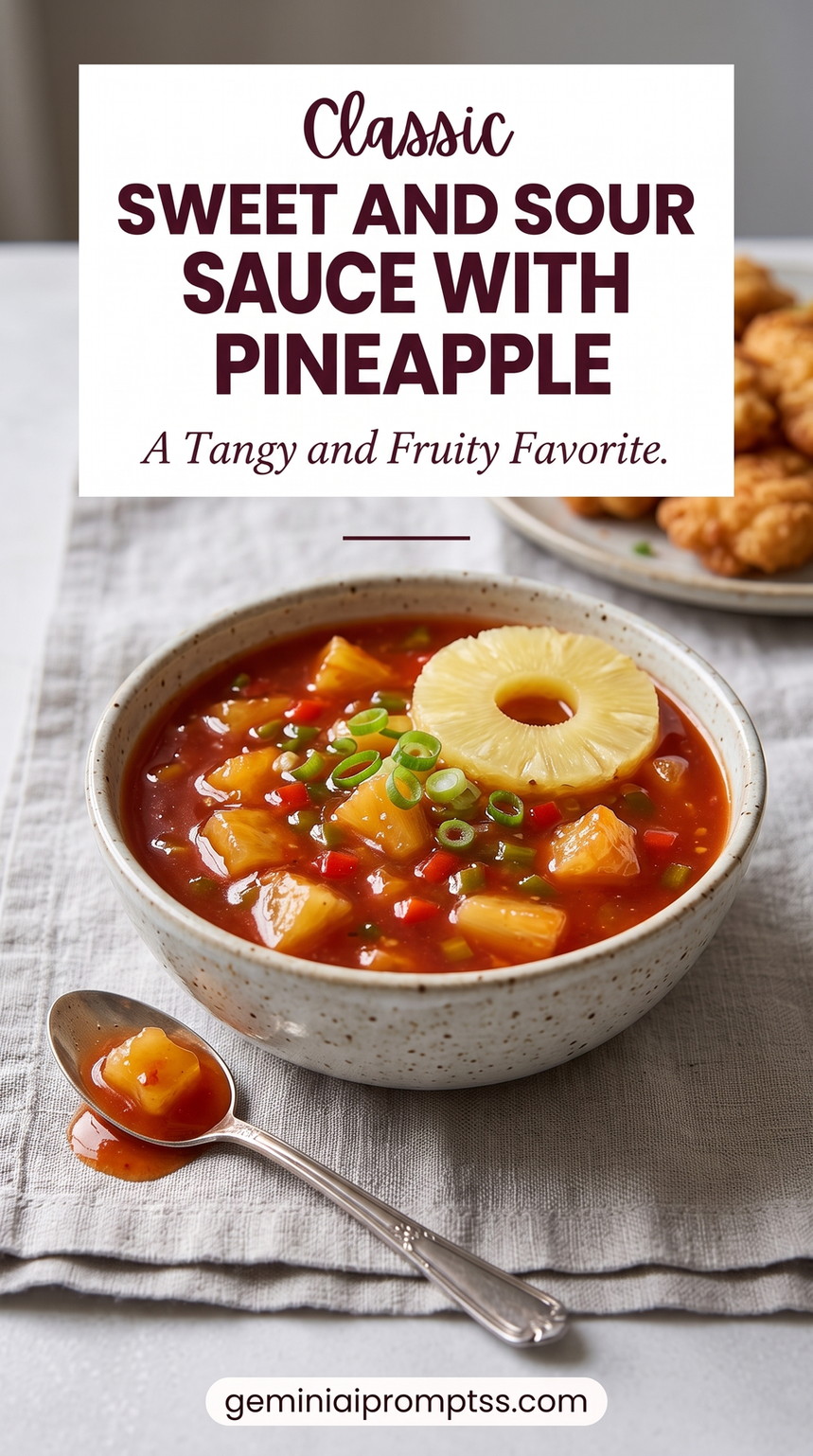 Sweet and sour sauce with pineapple showing a fruit-forward sauce with generous pineapple and colorful peppers