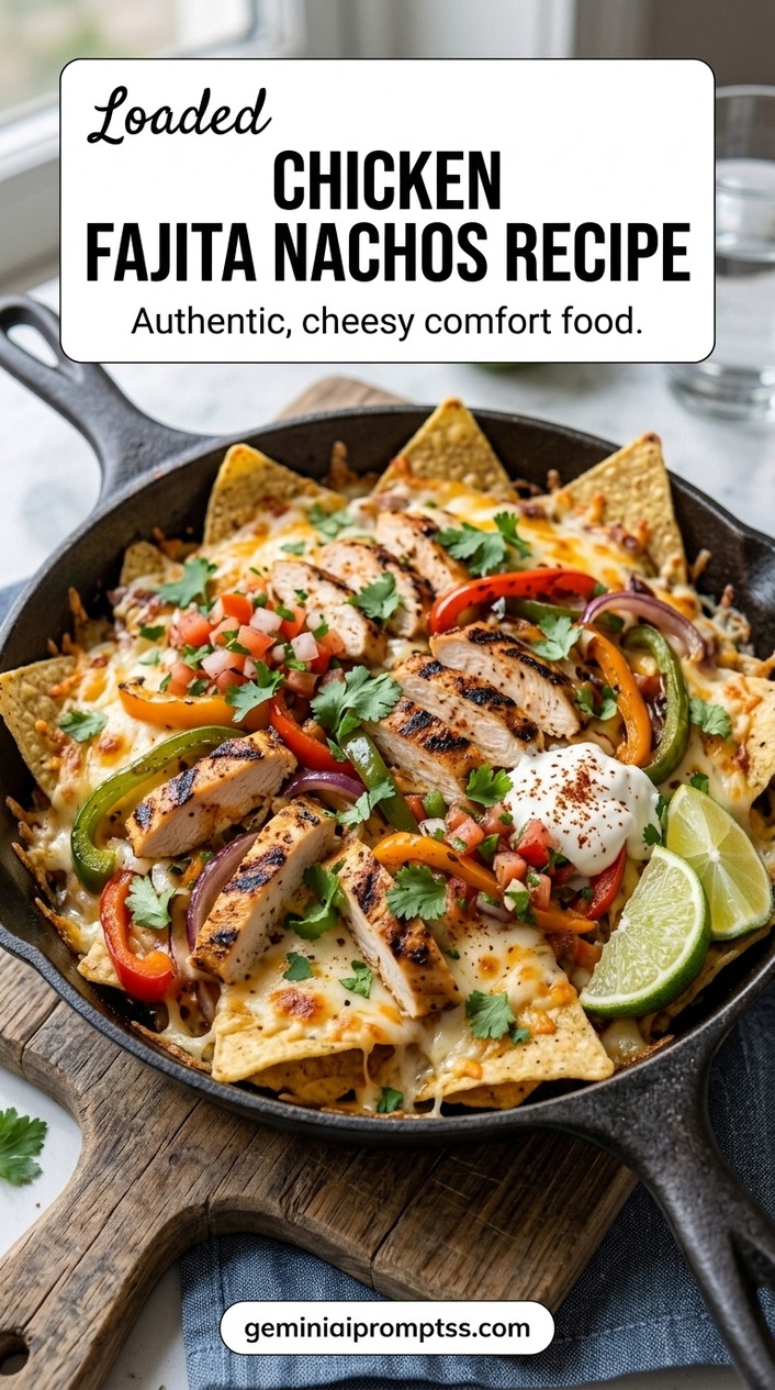 Fajita Nachos Recipe Chicken finished recipe with crisp tortilla chips and melted cheese