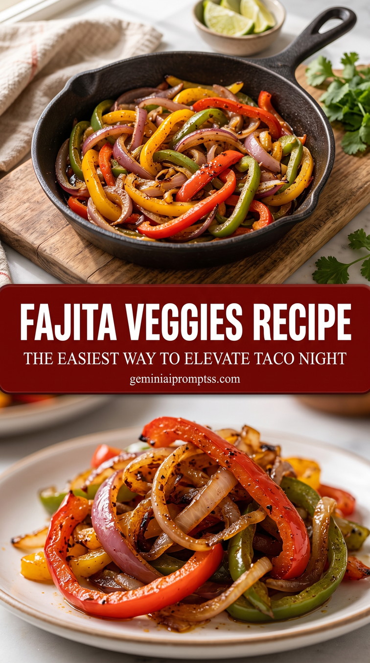 Fajita Veggies Recipe with red, green, and yellow peppers with browned onion strips
