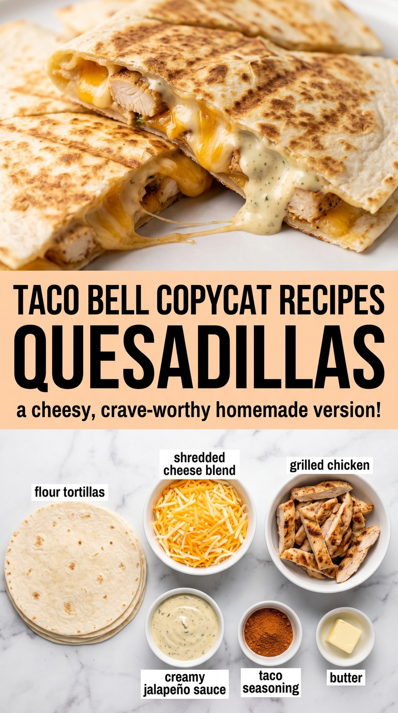 Taco Bell-Style Chicken Quesadillas - golden crisp quesadilla wedges with melted cheese and a savory filling