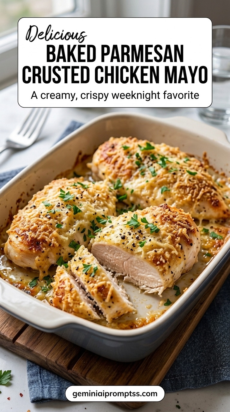 Baked Parmesan Crusted Chicken Mayo finished recipe with a thin mayonnaise layer that helps the crust stick