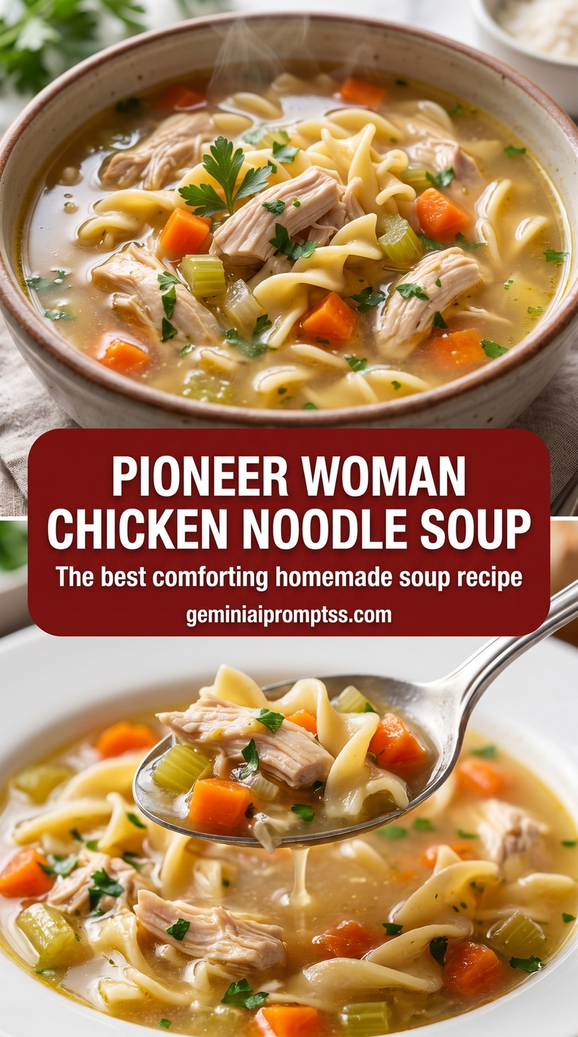 country-style chicken noodle soup with herbs and wide noodles with wide noodles, carrots, celery, and plenty of herbs