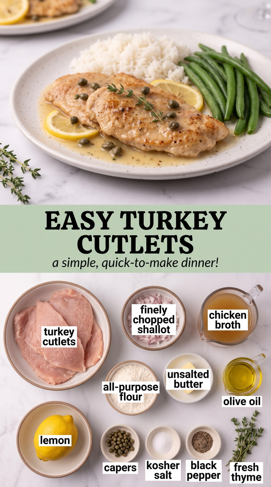 Easy Turkey Cutlets with Lemon-Garlic Sauce prepared as a finished easy turkey cutlet recipe recipe with browned cutlets ready to serve