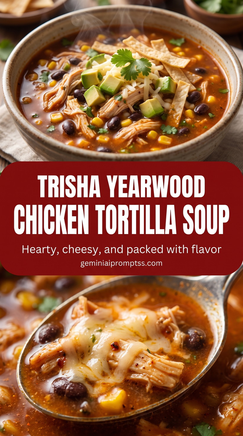 hearty chicken tortilla soup in a Southern comfort style with chicken, black beans, corn, tomatoes, lime, and tortilla strips