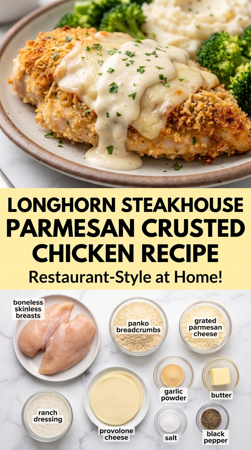 LongHorn Steakhouse-Style Parmesan Crusted Chicken - golden Parmesan-crusted chicken with a crisp cheesy coating